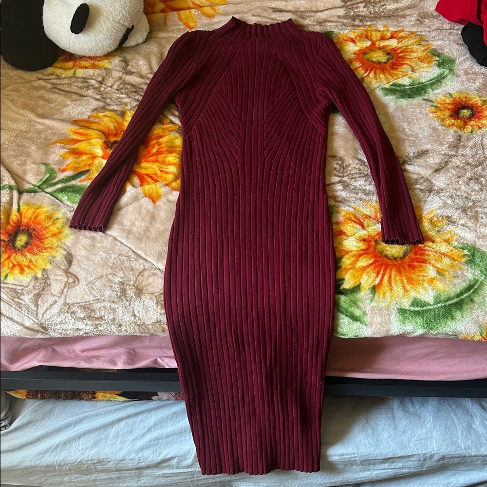 Fashion Nova Red Ribbed Bodycon Dress Mock Neck